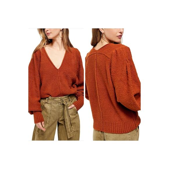 FREE PEOPLE Reverie V-Neck Sweater Burnt Butter Size XS - Picture 1 of 16